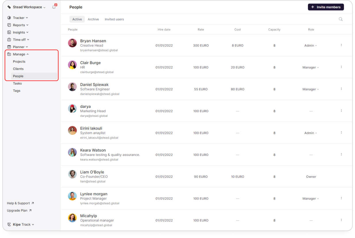 team list